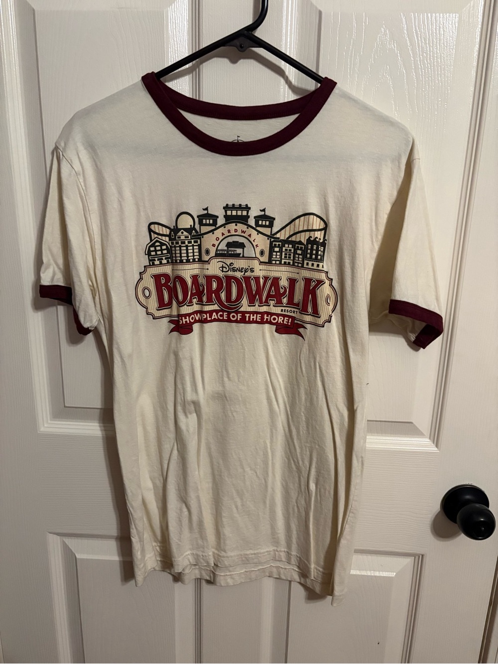 Disney Boardwalk Ringer Tee - Cream with Maroon Trim and Graphic